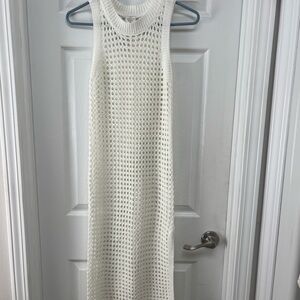 Off White Crochet Sleeveless swim cover up.